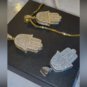 Gold and Silver Hamsa Hand Necklace and Pendant Set